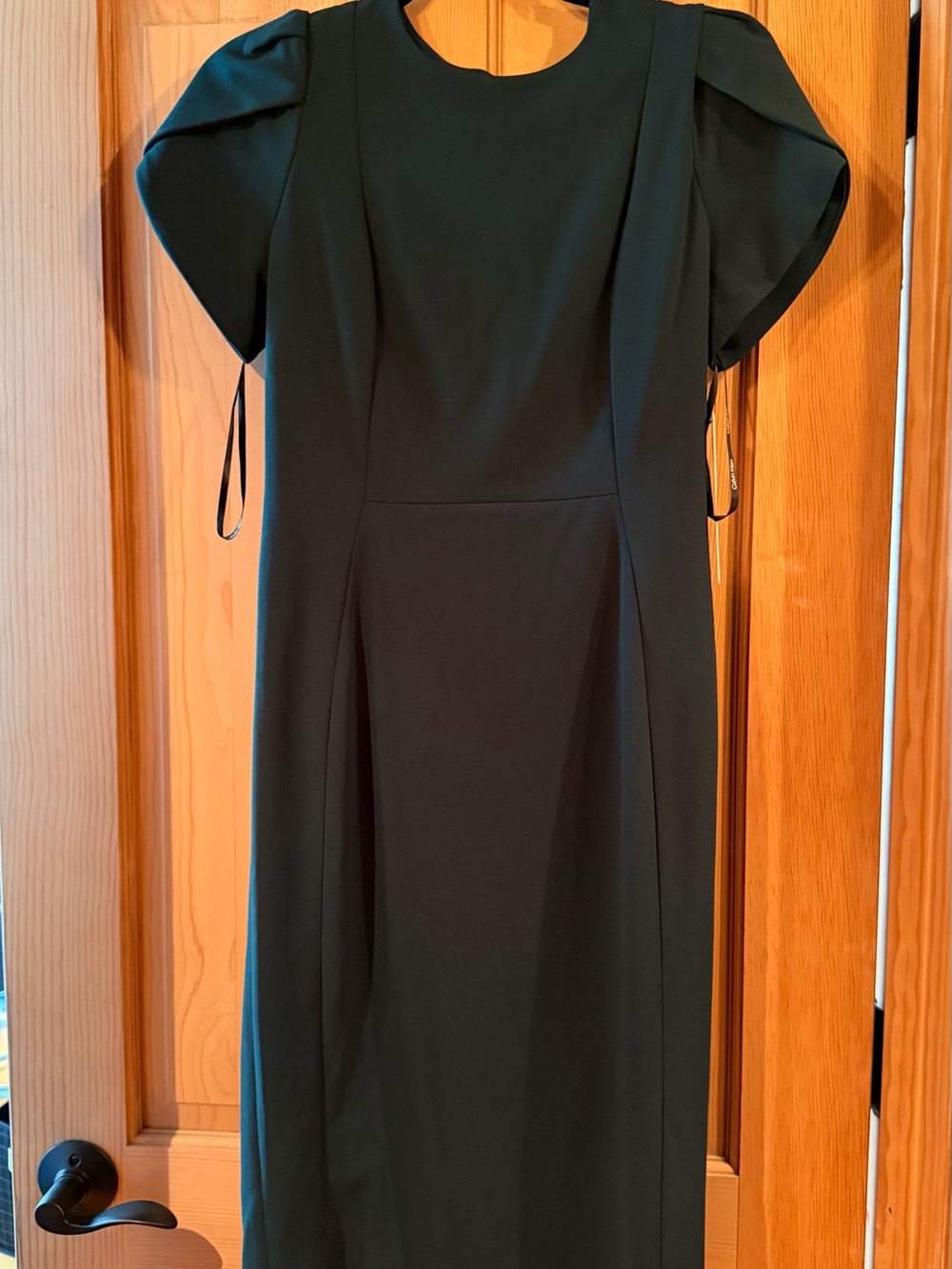 Calvin Klein Black Midi Dress with Puff Sleeves